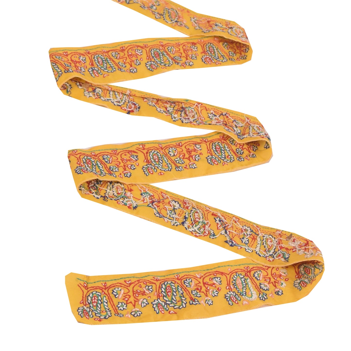 Sanskriti Vintage 1YD Sari Border Hand Embroidered Yellow Trim Sewing Craft Lace