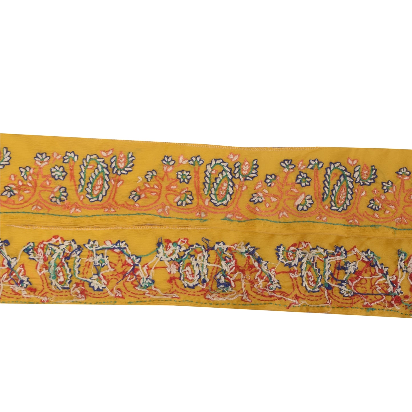 Sanskriti Vintage 1YD Sari Border Hand Embroidered Yellow Trim Sewing Craft Lace