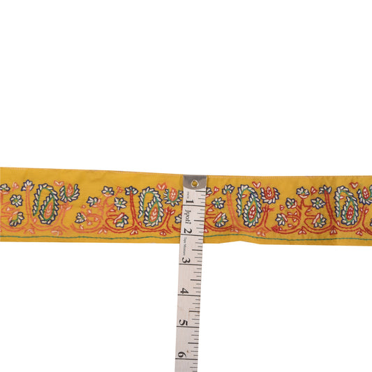 Sanskriti Vintage 1YD Sari Border Hand Embroidered Yellow Trim Sewing Craft Lace