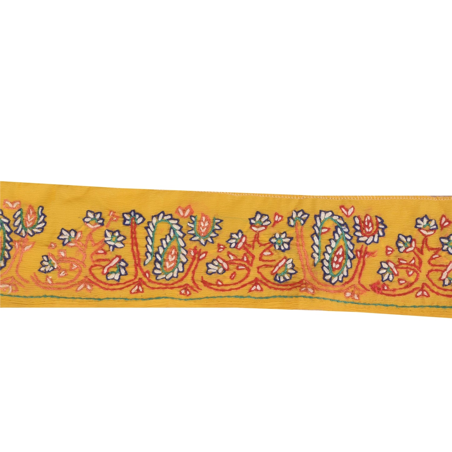 Sanskriti Vintage 1YD Sari Border Hand Embroidered Yellow Trim Sewing Craft Lace