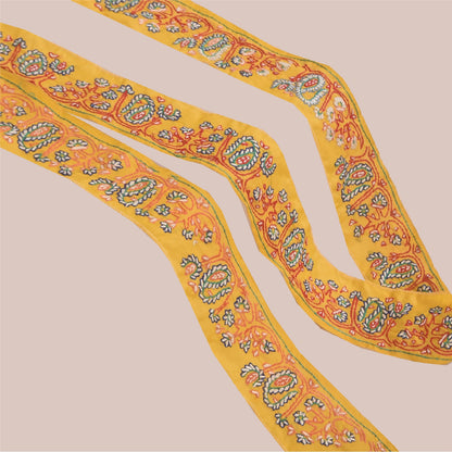 Sanskriti Vintage 1YD Sari Border Hand Embroidered Yellow Trim Sewing Craft Lace