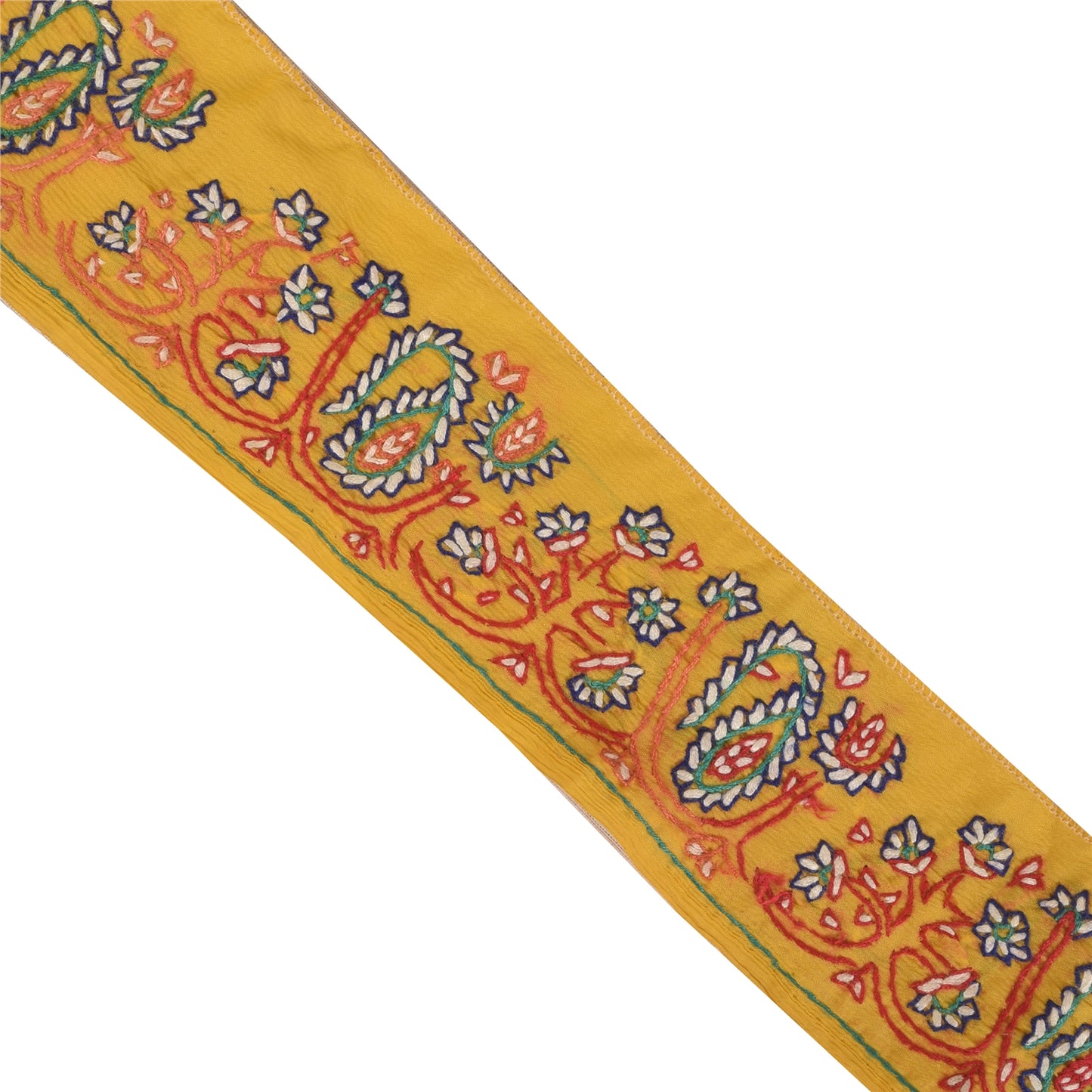Sanskriti Vintage 1YD Sari Border Hand Embroidered Yellow Trim Sewing Craft Lace