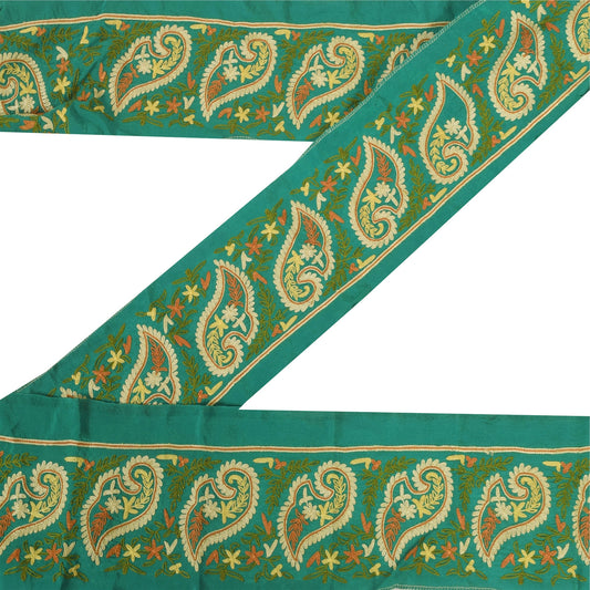 Sanskriti Vintage 1YD Sari Border Embroidered Trim Sewing Craft Green Decor Lace