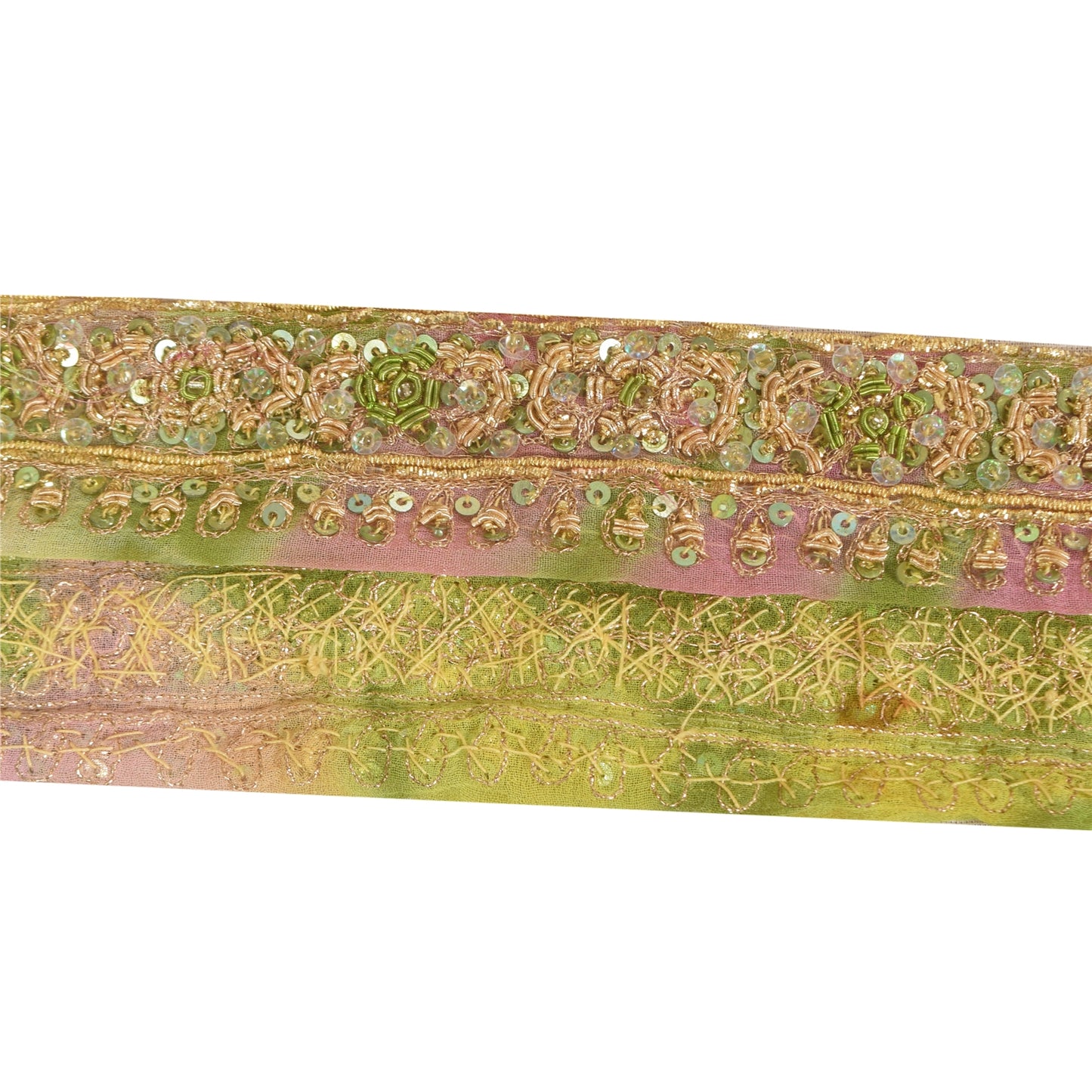 Sanskriti Vintage 1YD Sari Border Hand Beaded ZardoziTrim Sewing Craft Pink Lace