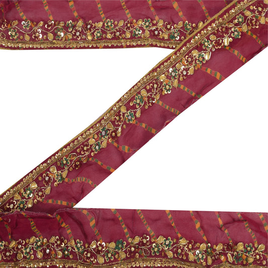 Sanskriti Vintage 1 YD Sari Border Hand Beaded Trim Sewing Craft Pink Decor Lace