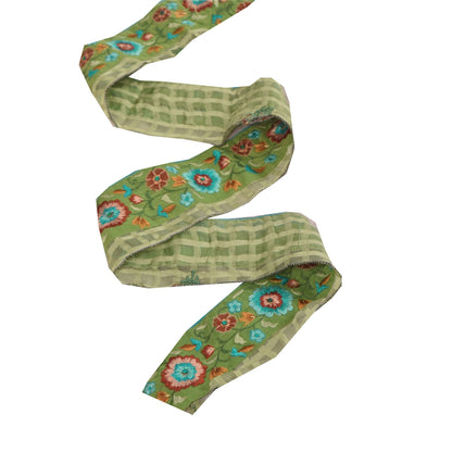 Sanskriti Vintage Sari Border Green Embroidered Thread 1 YD Craft Trim 2.6'WLace