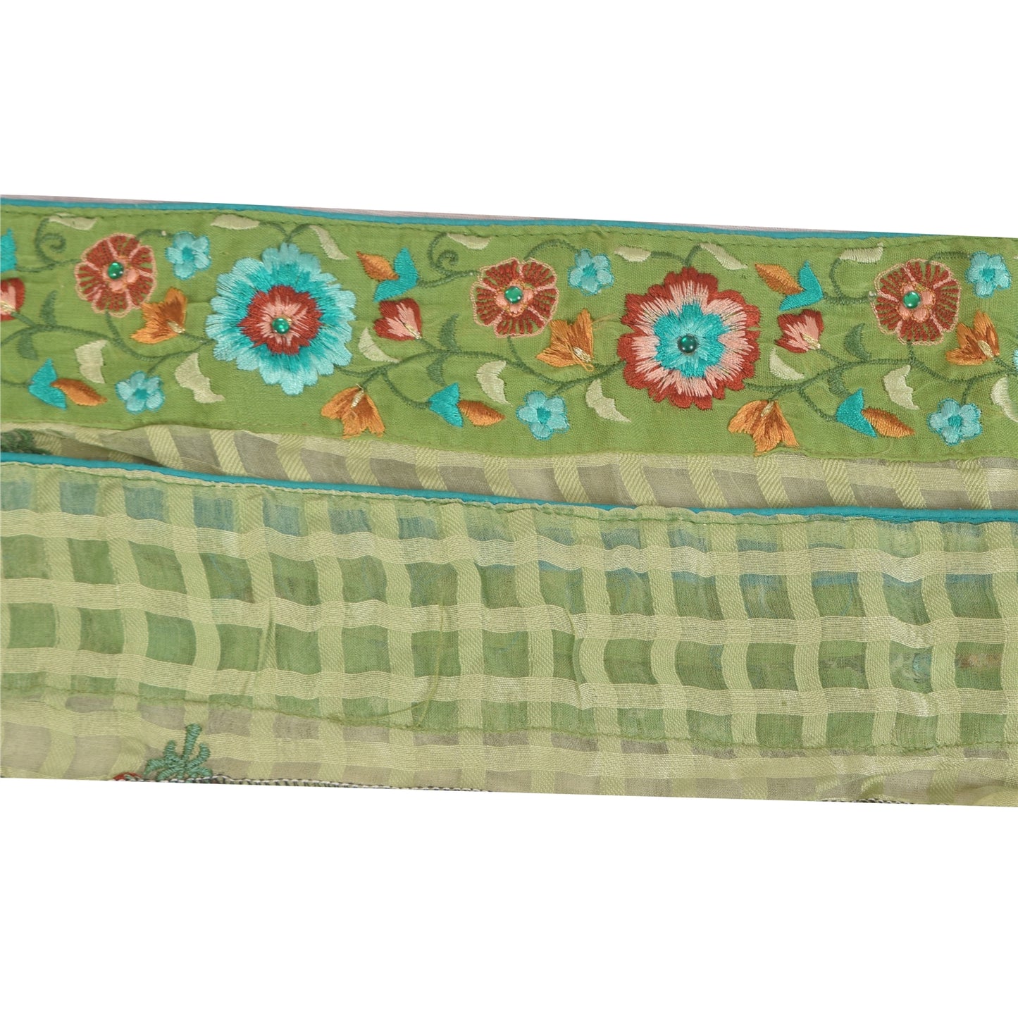 Sanskriti Vintage Sari Border Green Embroidered Thread 1 YD Craft Trim 2.6'WLace