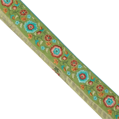 Sanskriti Vintage Sari Border Green Embroidered Thread 1 YD Craft Trim 2.6'WLace
