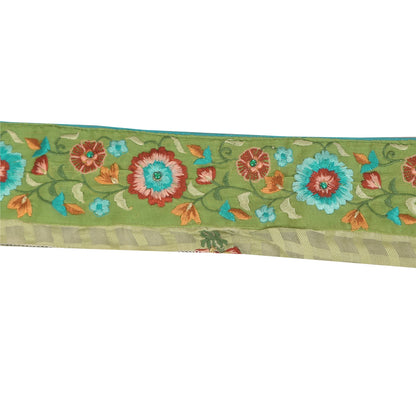 Sanskriti Vintage Sari Border Green Embroidered Thread 1 YD Craft Trim 2.6'WLace