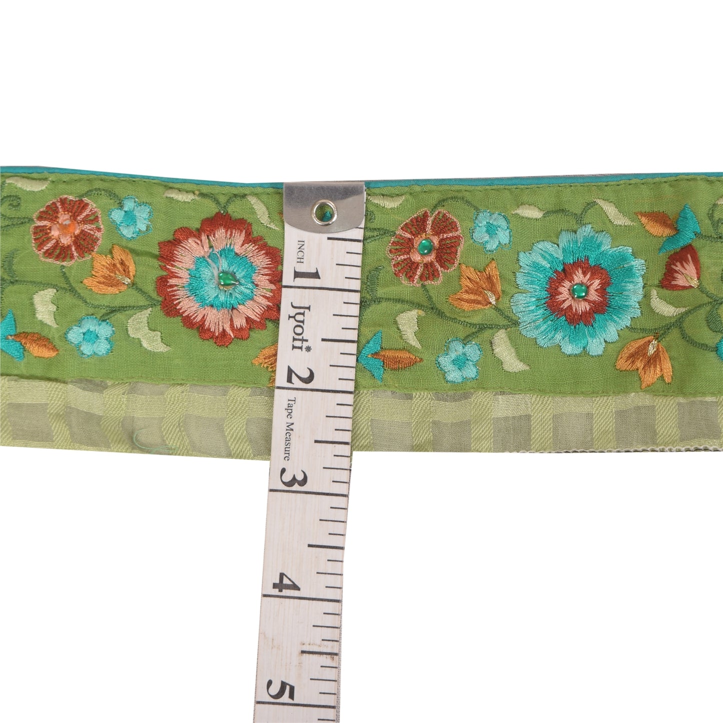 Sanskriti Vintage Sari Border Green Embroidered Thread 1 YD Craft Trim 2.6'WLace