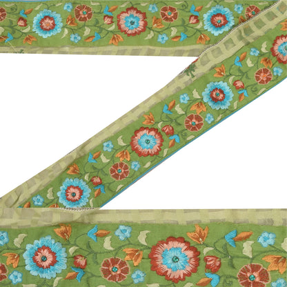 Sanskriti Vintage Sari Border Green Embroidered Thread 1 YD Craft Trim 2.6'WLace