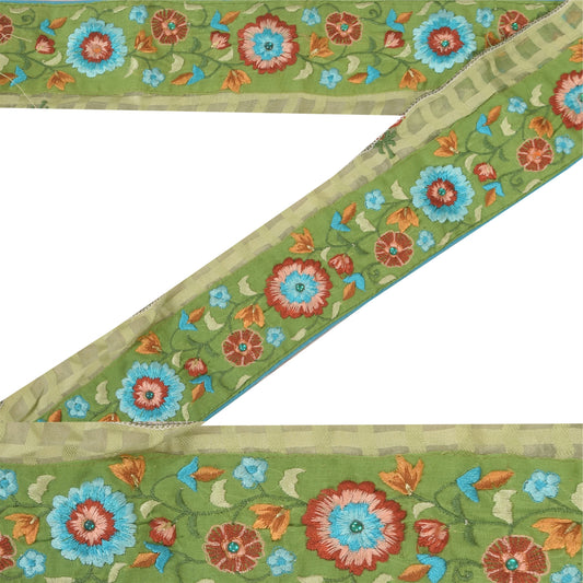 Sanskriti Vintage Sari Border Green Embroidered Thread 1 YD Craft Trim 2.6'WLace