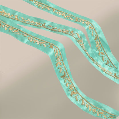 Sanskriti Vintage 1 YD Sari Border Hand Embroidered Green Trim Sewing Craft Lace