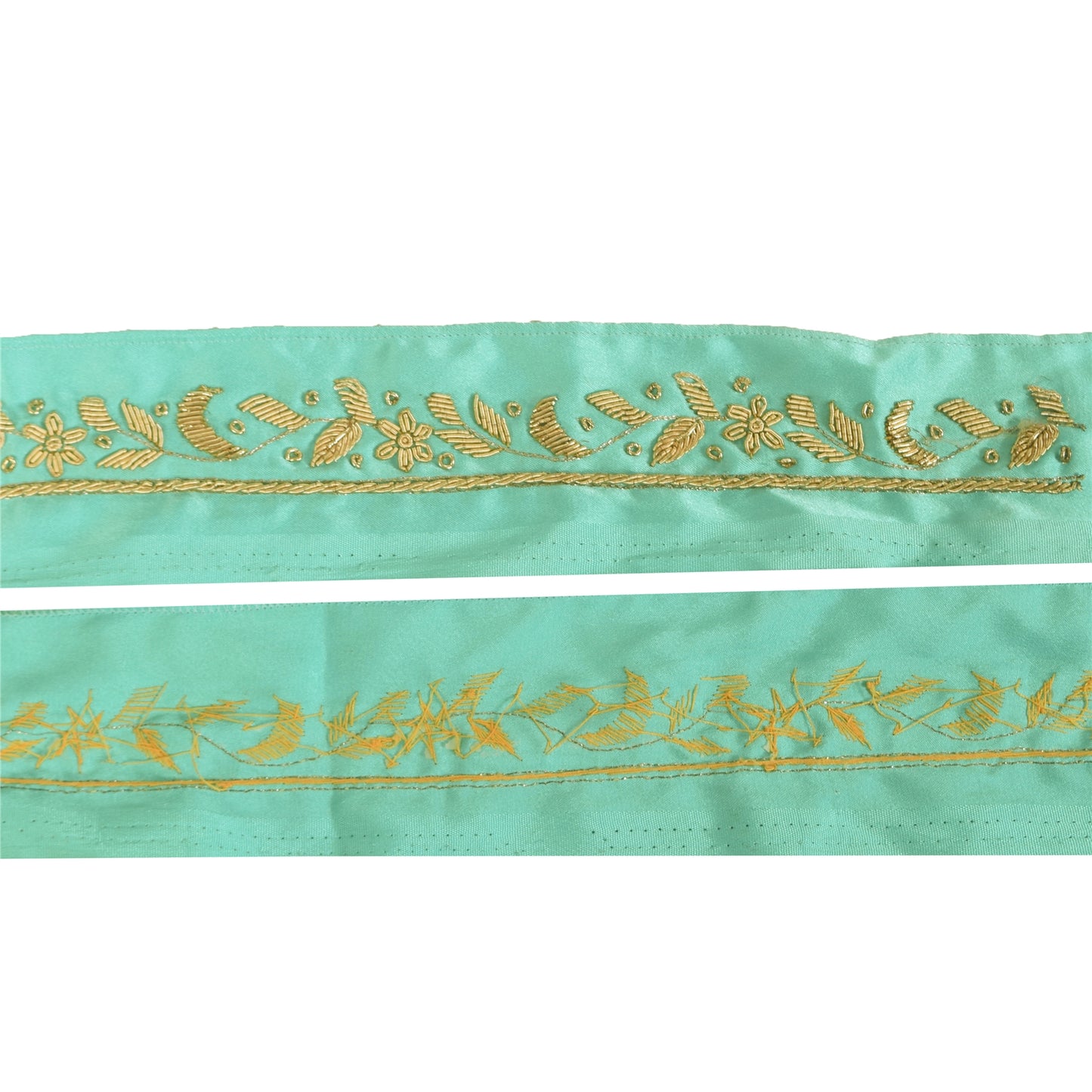 Sanskriti Vintage 1 YD Sari Border Hand Embroidered Green Trim Sewing Craft Lace