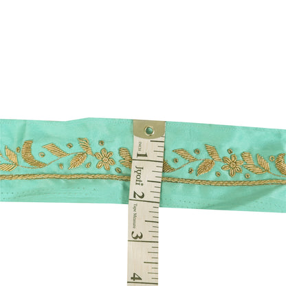 Sanskriti Vintage 1 YD Sari Border Hand Embroidered Green Trim Sewing Craft Lace