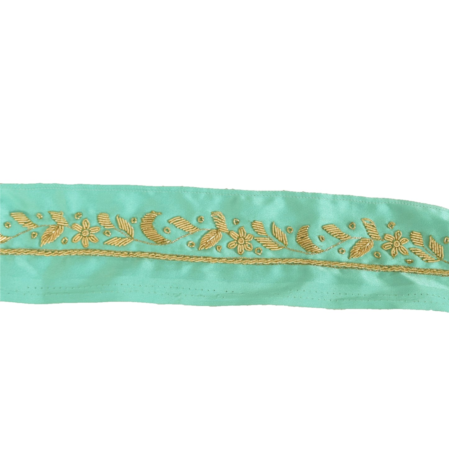 Sanskriti Vintage 1 YD Sari Border Hand Embroidered Green Trim Sewing Craft Lace