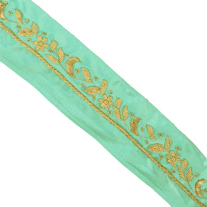 Sanskriti Vintage 1 YD Sari Border Hand Embroidered Green Trim Sewing Craft Lace