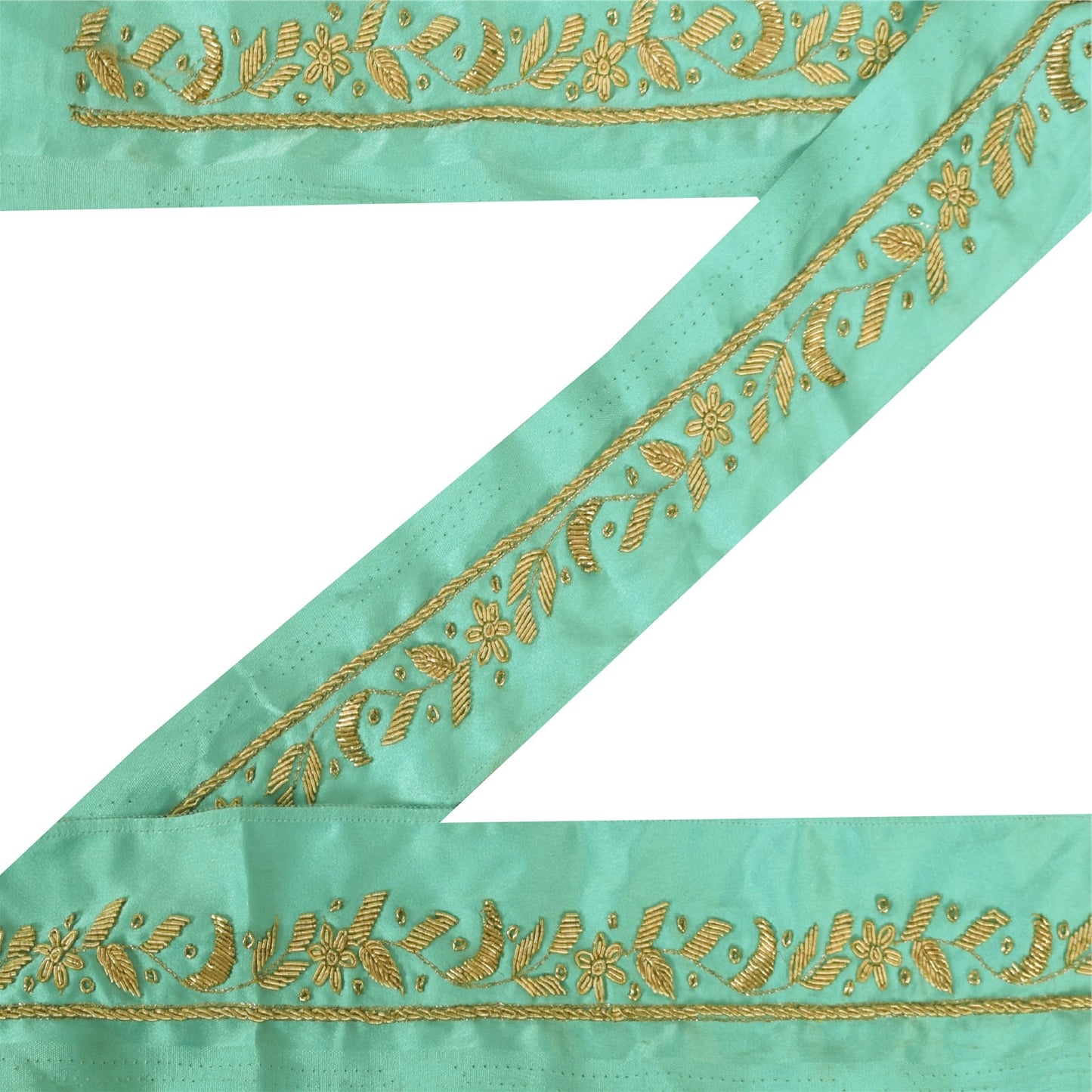 Sanskriti Vintage 1 YD Sari Border Hand Embroidered Green Trim Sewing Craft Lace