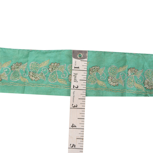 Sanskriti Vintage 1 YD Sari Border Hand Embroidered Trim Craft Green Decor Lace