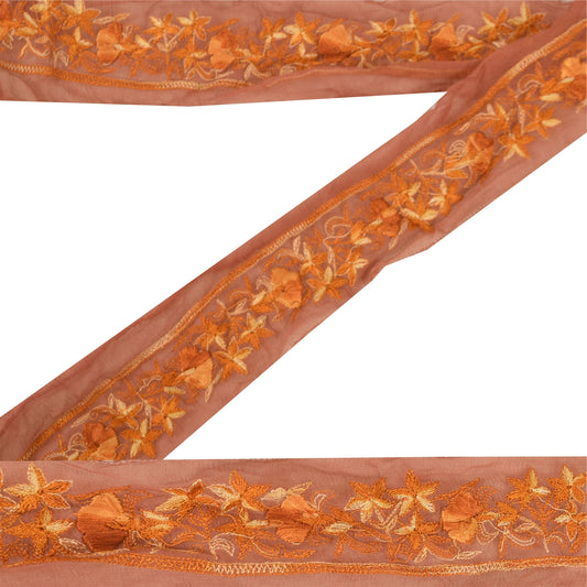 Sanskriti Vintage 1 YD Sari Border Hand Beaded Trim Sewing Craft BrownDecor Lace