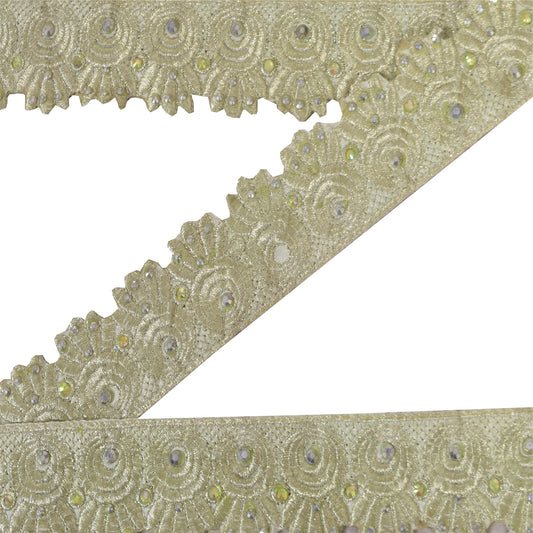 Sanskriti Vintage 1 YD Sari Border Embroidery Trim Sewing Craft Cream Decor Lace