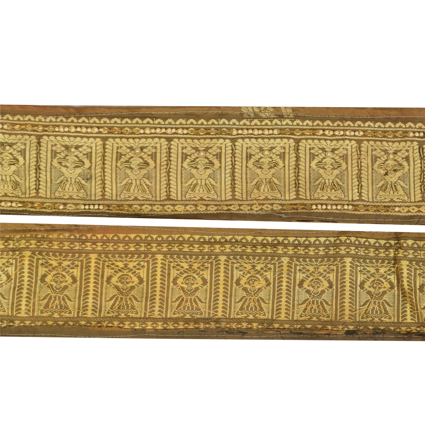 Sanskriti Vintage 1 YD Sari Border Hand Woven/Beaded Zardozi Trim Craft Lace