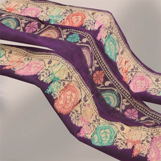 Sanskriti Vintage 1 YD Sari Border HandWoven Trim Sewing Craft Purple Decor Lace