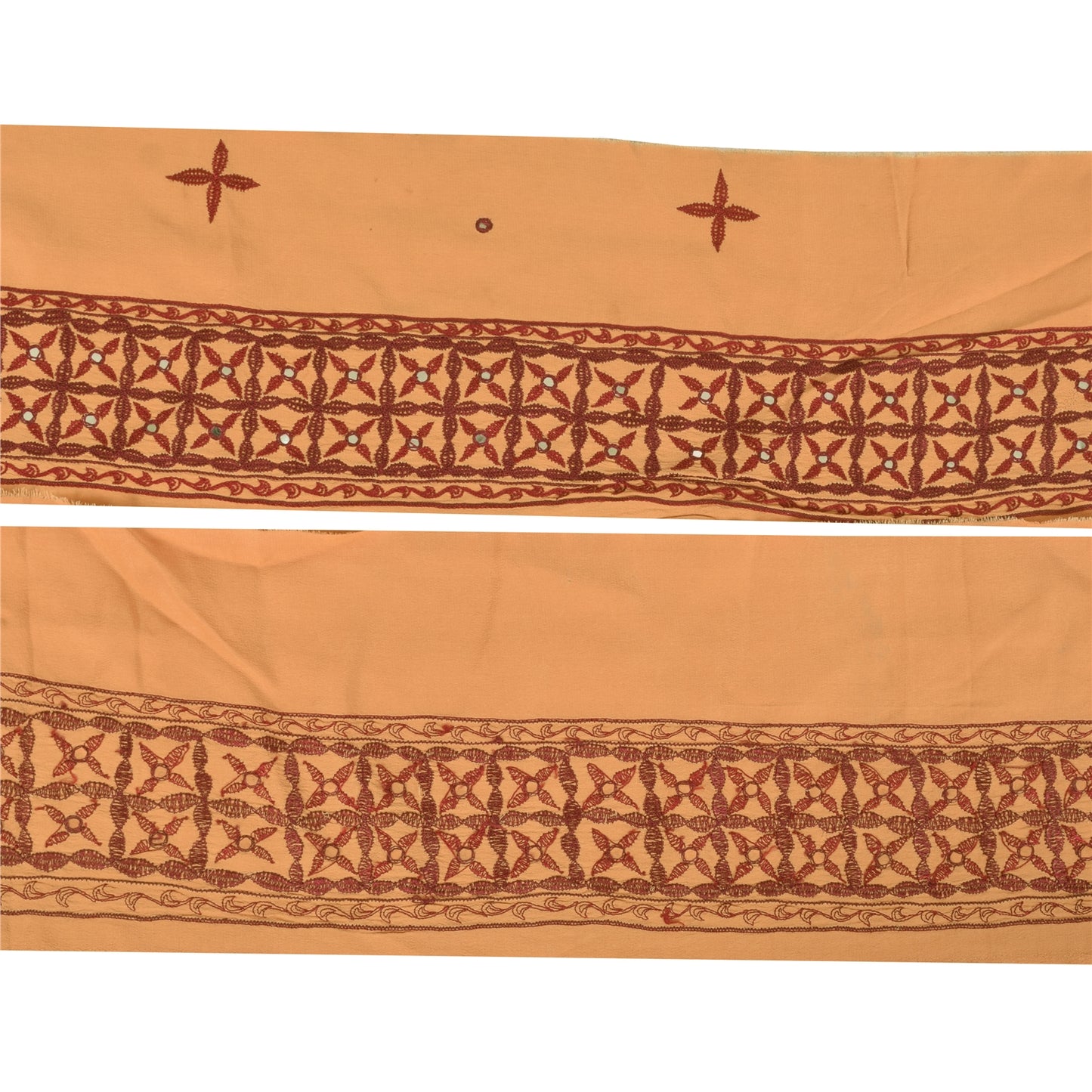 Sanskriti Vintage 1 YD Sari Border Hand Embroidered Trim Sewing Craft Peach Lace