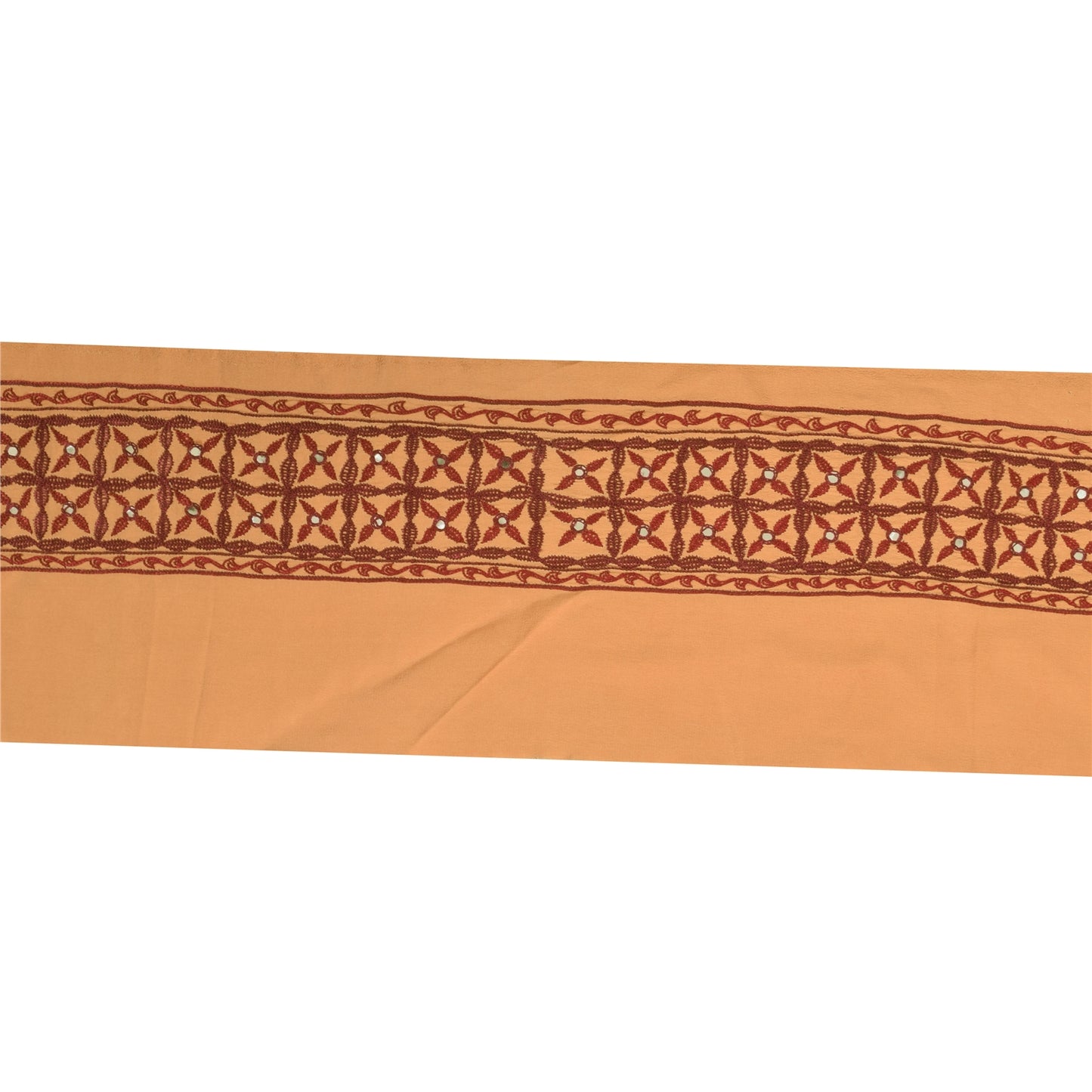 Sanskriti Vintage 1 YD Sari Border Hand Embroidered Trim Sewing Craft Peach Lace