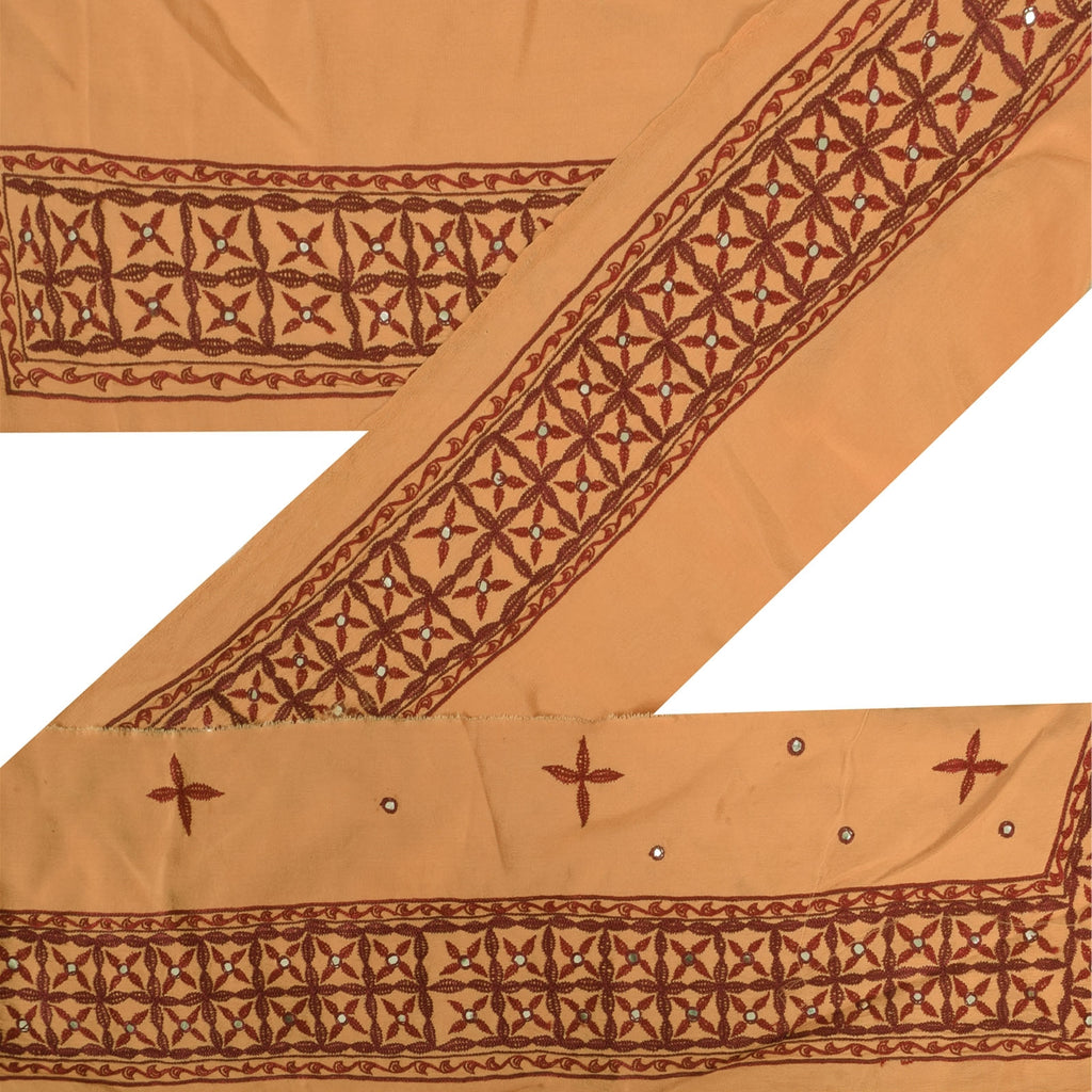 Sanskriti Vintage 1 YD Sari Border Hand Embroidered Trim Sewing Craft Peach Lace