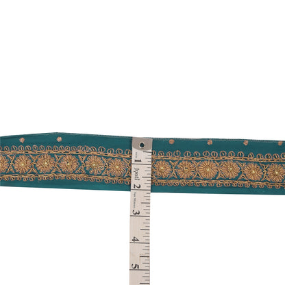 Sanskriti Vintage Blue Pure Crepe Trim 1YD Saree Border Embroidery Sari 2W Lace