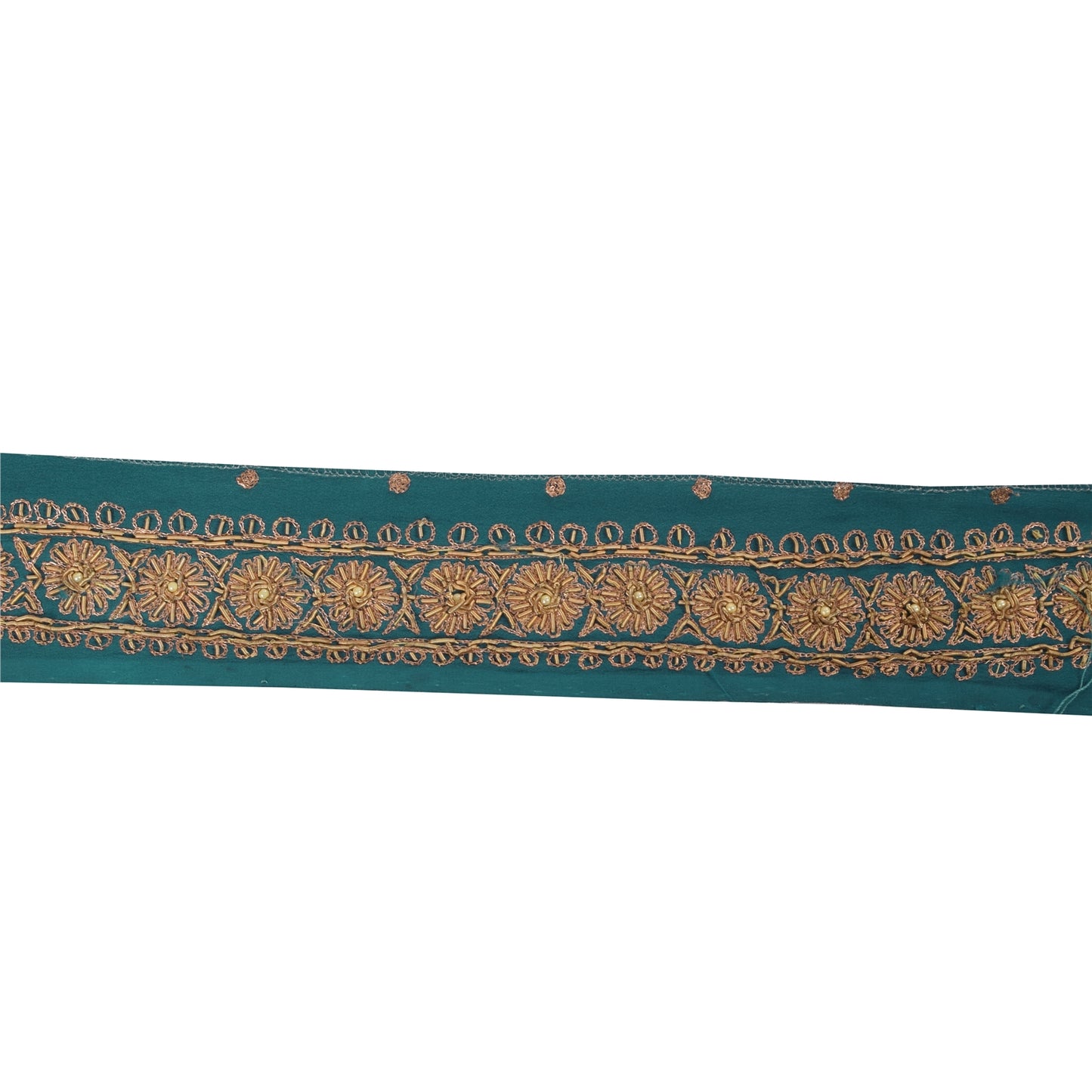 Sanskriti Vintage Blue Pure Crepe Trim 1YD Saree Border Embroidery Sari 2W Lace