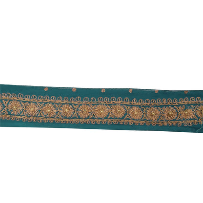 Sanskriti Vintage Blue Pure Crepe Trim 1YD Saree Border Embroidery Sari 2W Lace
