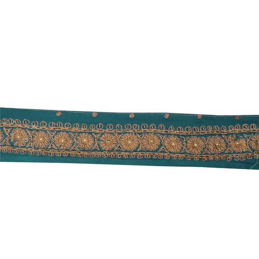 Sanskriti Vintage Blue Pure Crepe Trim 1YD Saree Border Embroidery Sari 2W Lace