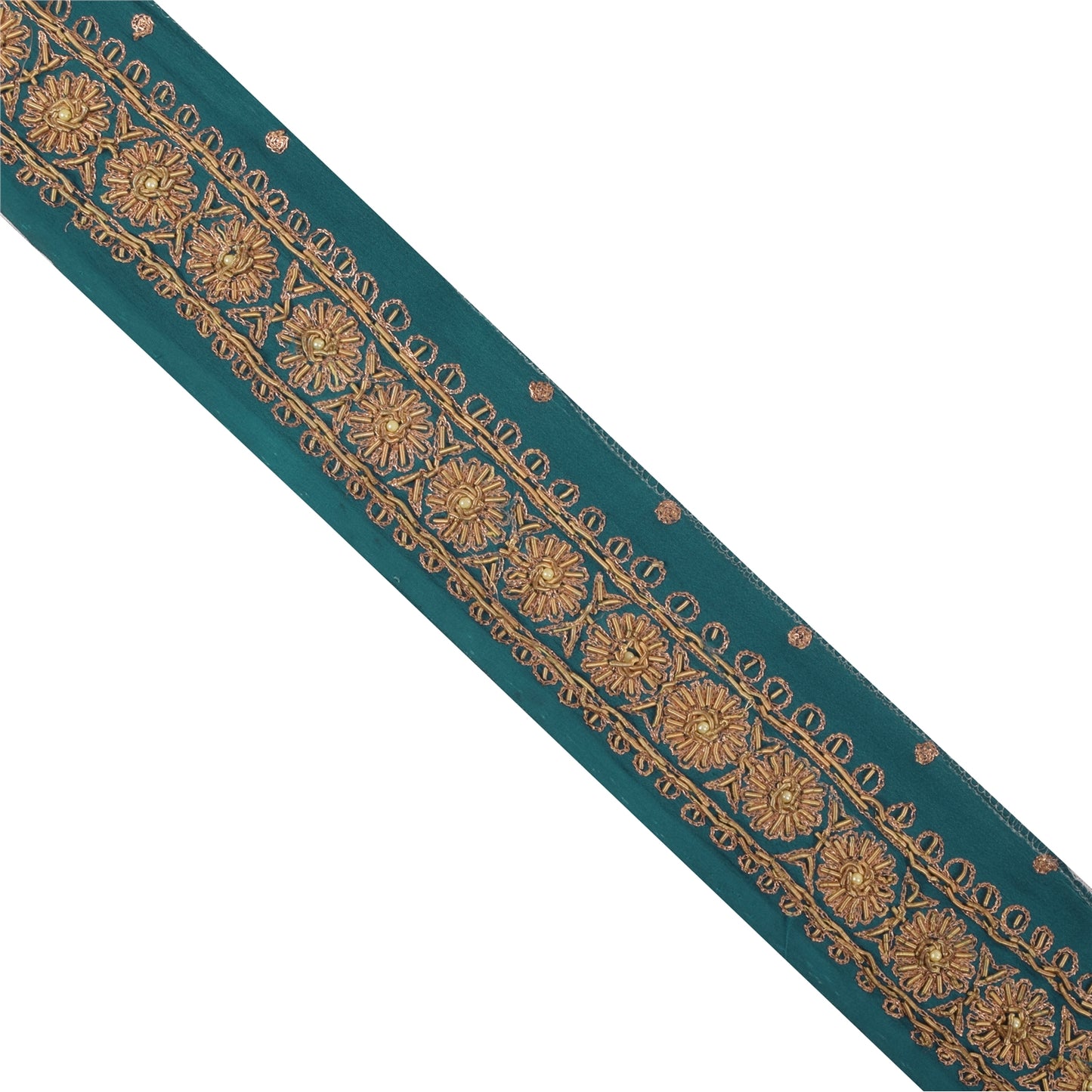 Sanskriti Vintage Blue Pure Crepe Trim 1YD Saree Border Embroidery Sari 2W Lace