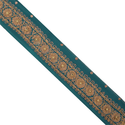 Sanskriti Vintage Blue Pure Crepe Trim 1YD Saree Border Embroidery Sari 2W Lace