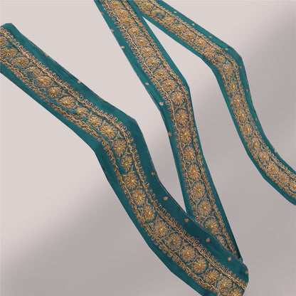 Sanskriti Vintage Blue Pure Crepe Trim 1YD Saree Border Embroidery Sari 2W Lace