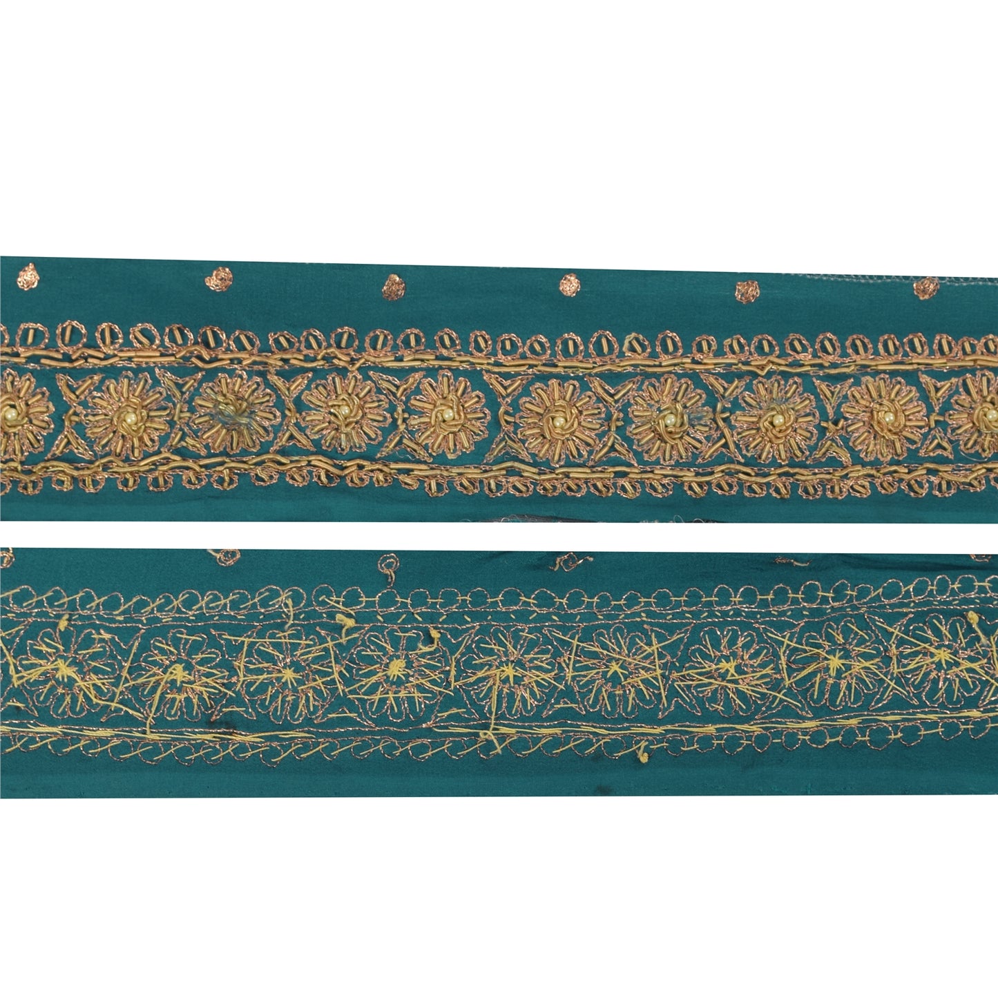 Sanskriti Vintage Blue Pure Crepe Trim 1YD Saree Border Embroidery Sari 2W Lace
