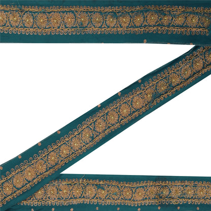 Sanskriti Vintage Blue Pure Crepe Trim 1YD Saree Border Embroidery Sari 2W Lace