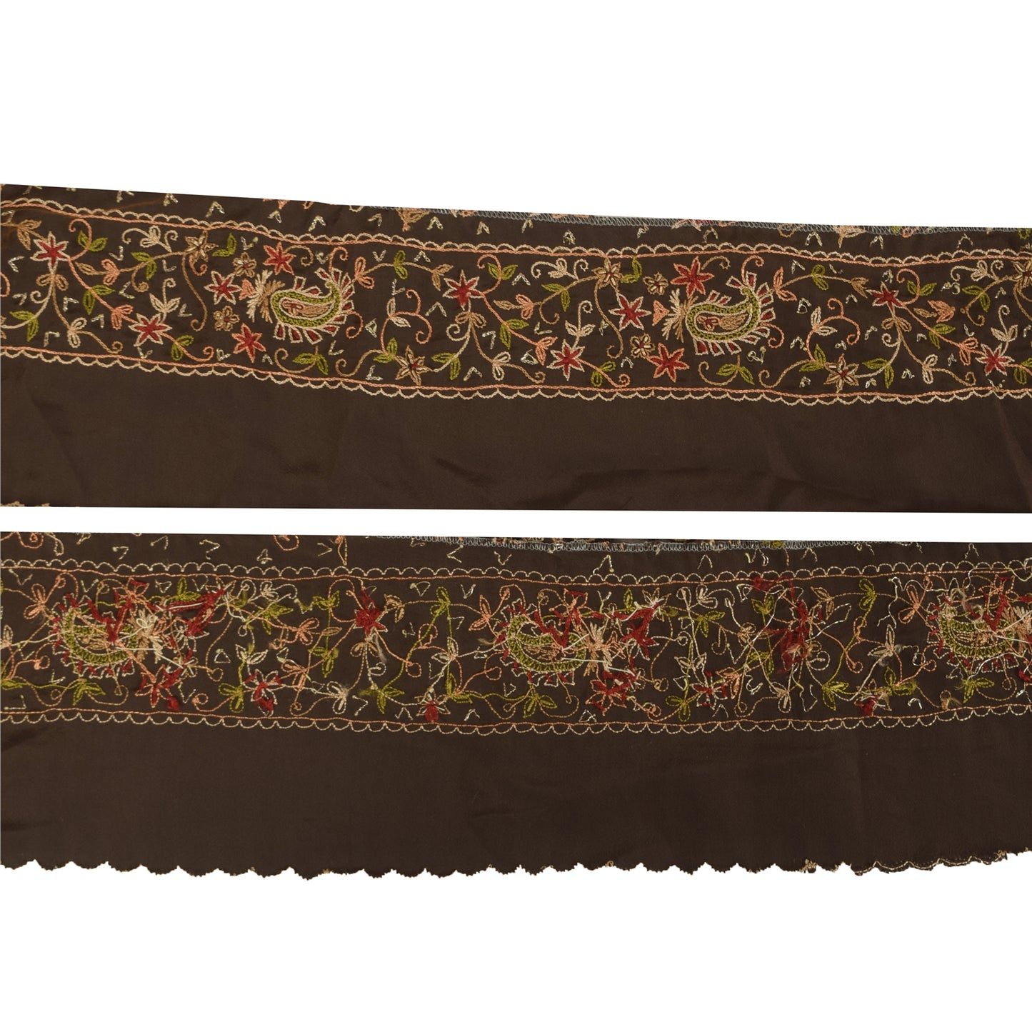 Sanskriti Vintage 1 YD Sari Border Embroidered Thread Zardozi Trim Brown 4W Lace