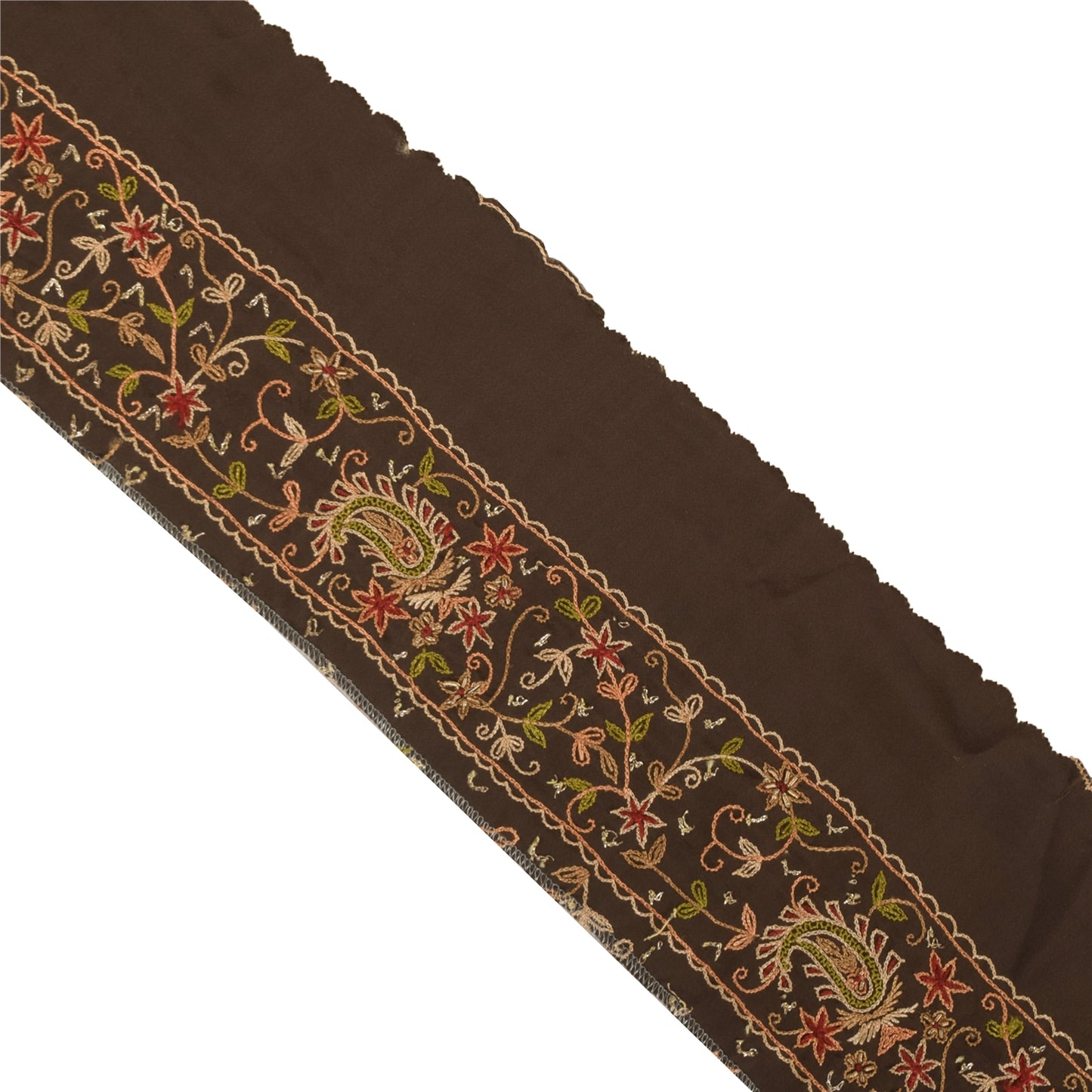 Sanskriti Vintage 1 YD Sari Border Embroidered Thread Zardozi Trim Brown 4W Lace