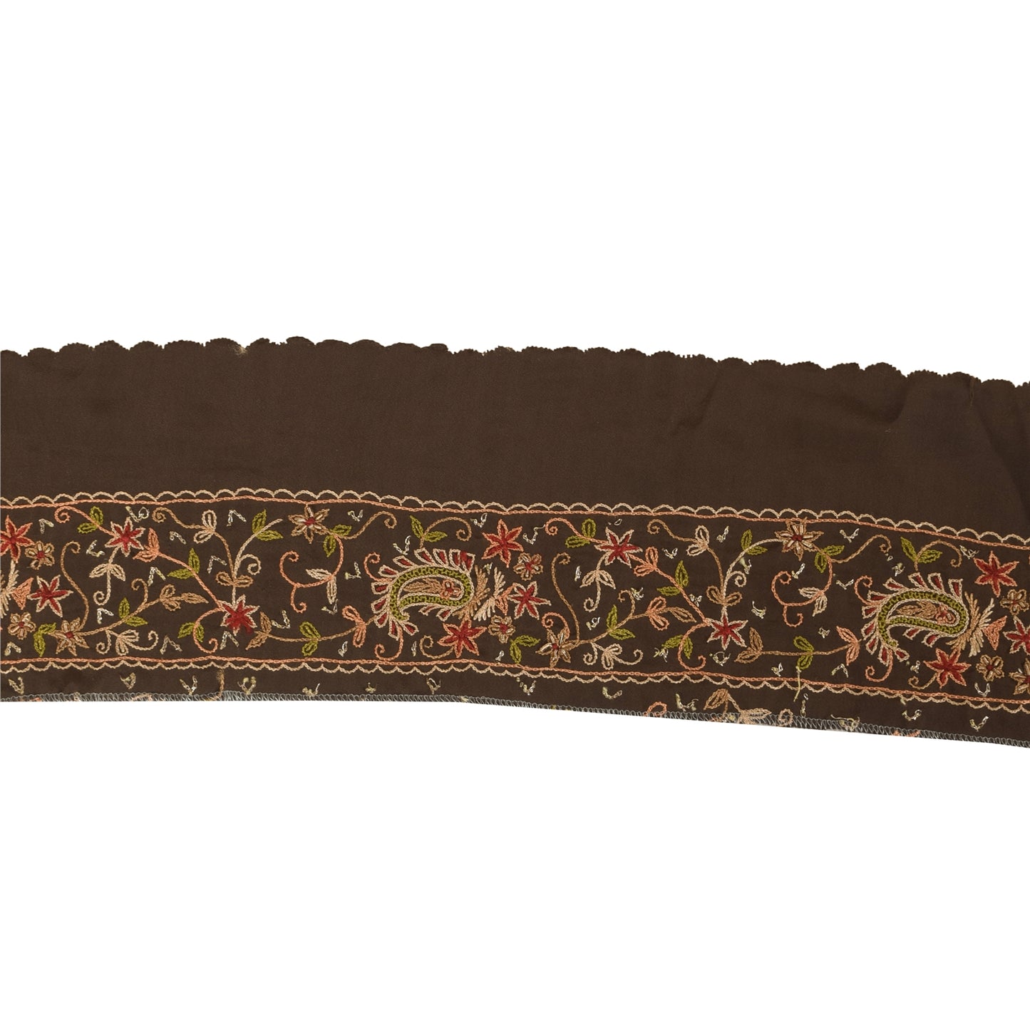 Sanskriti Vintage 1 YD Sari Border Embroidered Thread Zardozi Trim Brown 4W Lace