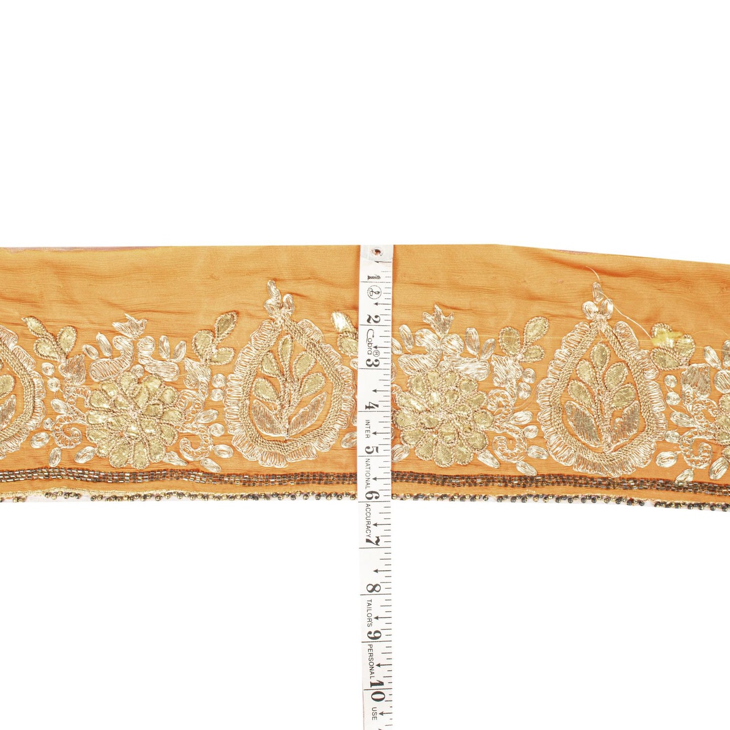 Sanskriti Vintage Orange Pure Chiffon 1 YD Sari Border Hand Embroidery Trim Lace