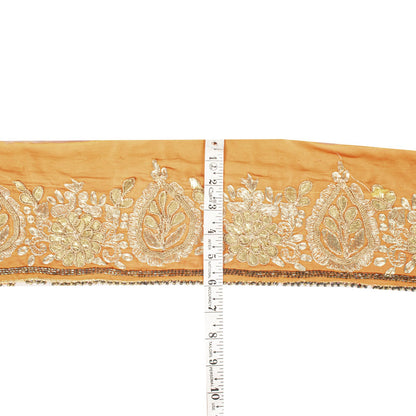 Sanskriti Vintage Orange Pure Chiffon 1 YD Sari Border Hand Embroidery Trim Lace