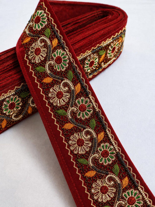 Sanskriti Vintage Orange Georgette 1YD Sari Border Handbead Zari Craft Trim Lace