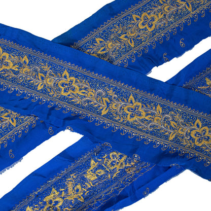 Sanskriti Vintage Blue Silk 1 YD Sari Border Embroidered Craft Trim Thread Lace