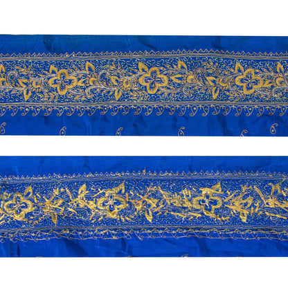 Sanskriti Vintage Blue Silk 1 YD Sari Border Embroidered Craft Trim Thread Lace