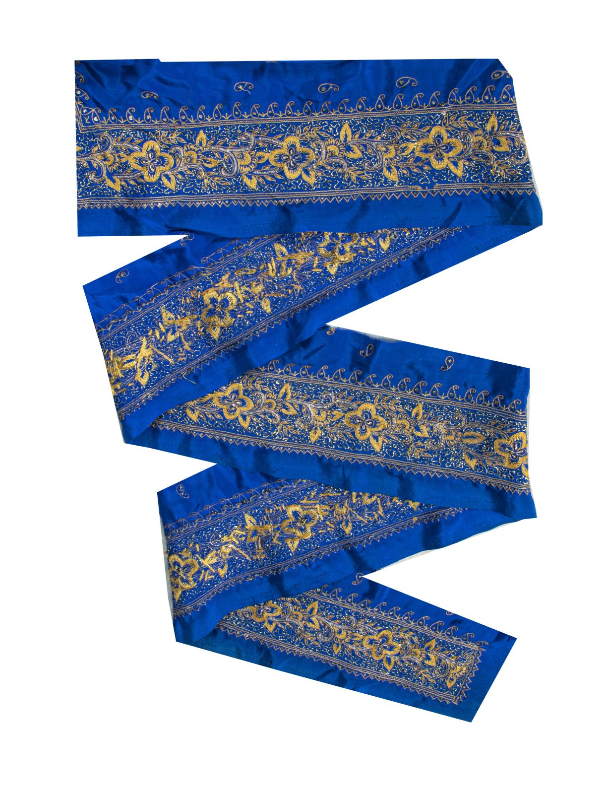 Sanskriti Vintage Blue Silk 1 YD Sari Border Embroidered Craft Trim Thread Lace