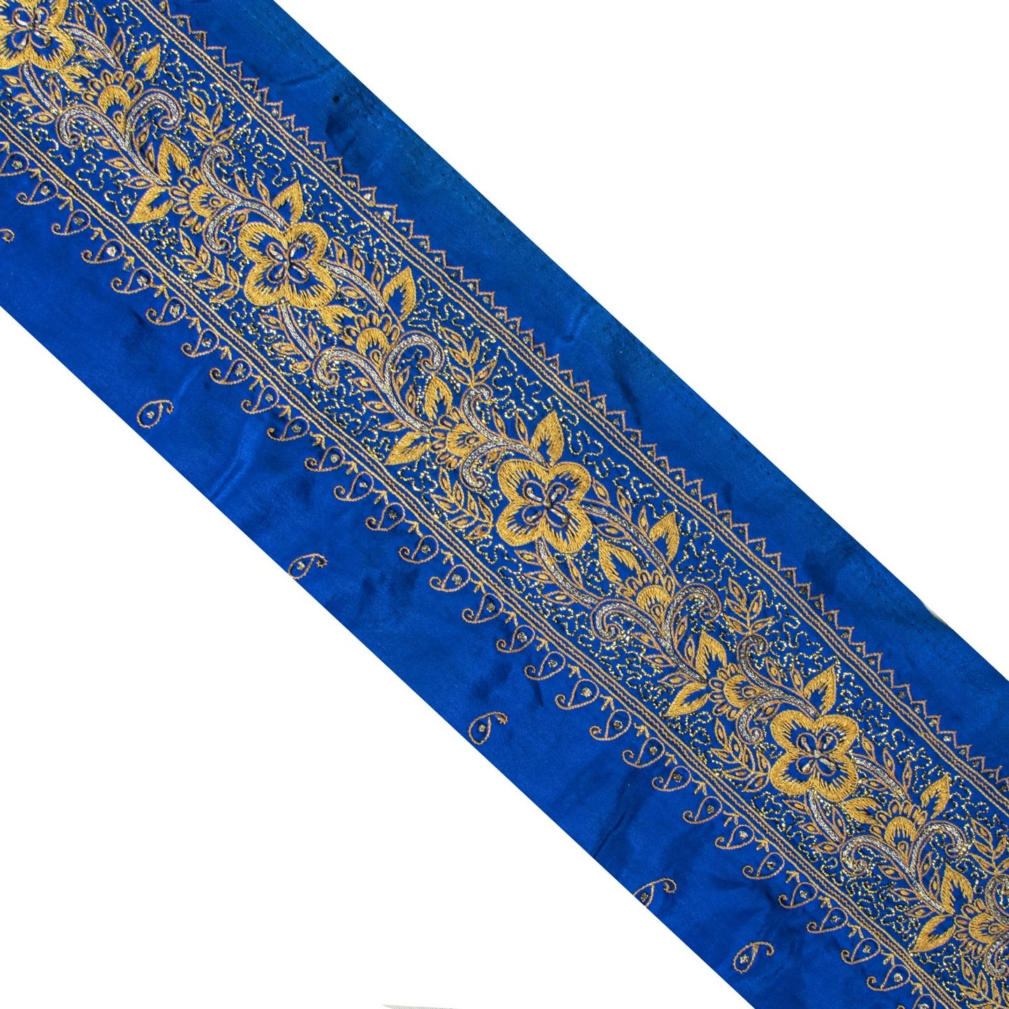 Sanskriti Vintage Blue Silk 1 YD Sari Border Embroidered Craft Trim Thread Lace