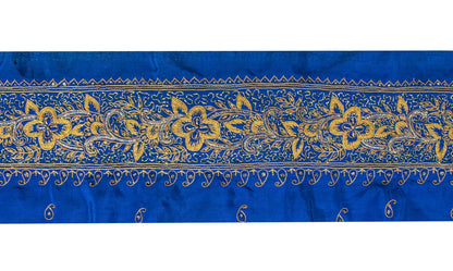 Sanskriti Vintage Blue Silk 1 YD Sari Border Embroidered Craft Trim Thread Lace